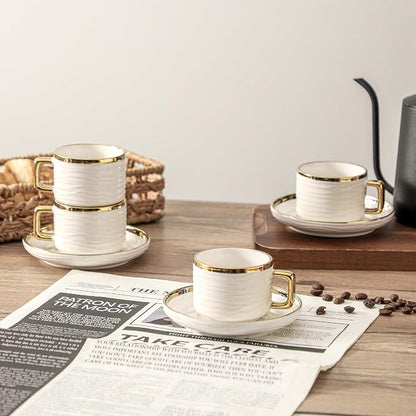 LETAOTAO Espresso Cups and Saucers Set of 4, 3oz Mini Demitasse Mugs | Ceramic - Image 7