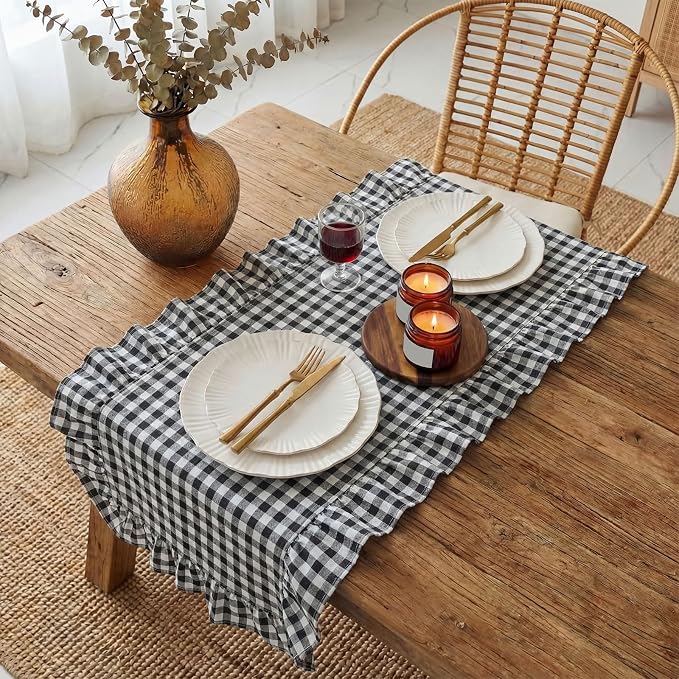 HunnmingRe 1 Pc Gingham Table Runner White and Black, 72 X 13.8 Inch | Cotton - Image 3