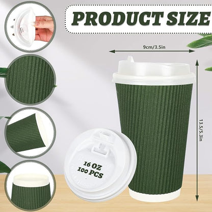 Whaline 100 Pcs Sage Green Disposable Coffee Cups - Image 2