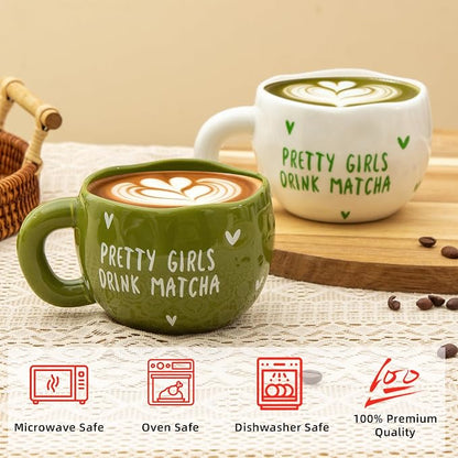 4pcs Ceramic Coffee Cups, 9.4OZ Cute Matcha Cup Set, Dishwasher Safe Green Tea - Image 2