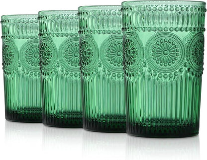 Joeyan Green Vintage Drinking Glasses, Embossed Ribbed Water Glass Cups by JoeyanHousehold