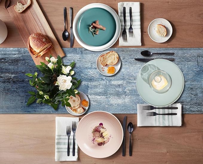 Emvency Table Runner, 13x72 Inch, Farmhouse Abstract Denim | Blue Art Painting - Image 5