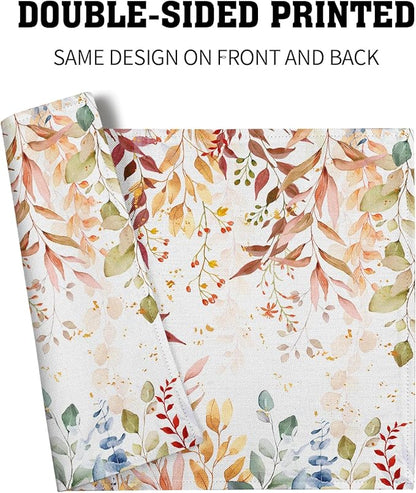 Fall Eucalyptus Leaf Table Placemats Set of 4, Colorful Leaves Heat-Resistant Tabletop Place Mats 12x18 Inch Autumn Seasonal Outdoor Table Mats Decorations for Party Dining Kitchen