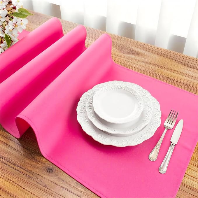FOLINS&HOME Hot Pink Waterproof Decorative Table Runner 48 Inches Long | 210GSM - Image 3