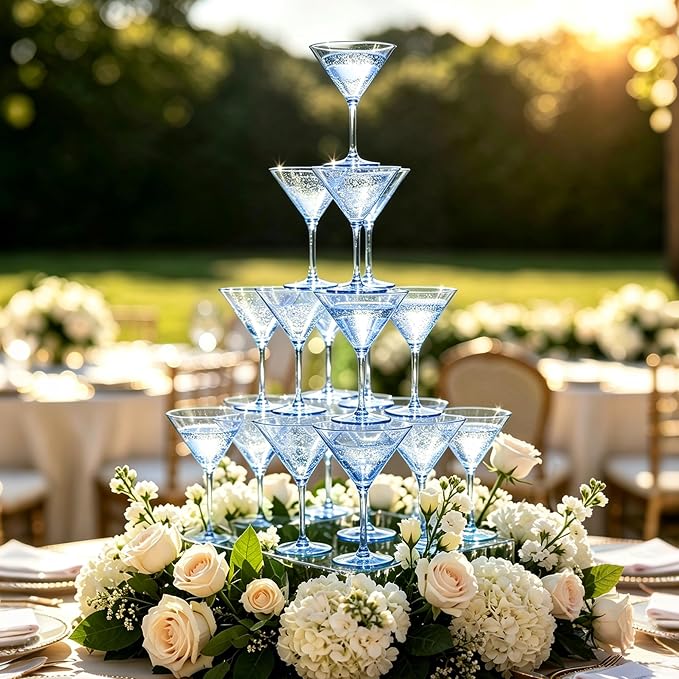 Plastic Martini Glasses Set of 12, 9 oz Blue Cocktail Cups | Unbreakable - Image 5