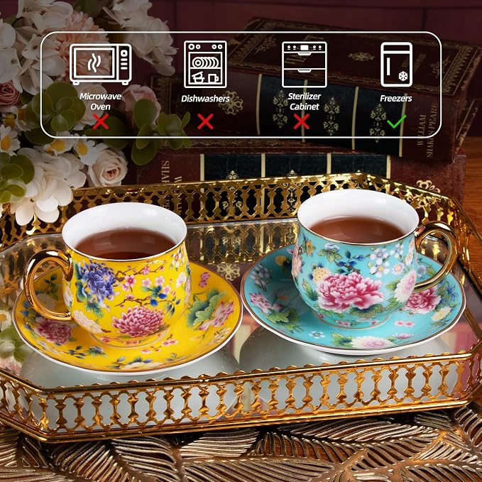 KAMMAK Tea Cup and Saucer, Ceramic Coffee Cups, 7.1 oz, Afternoon Tea and - Image 5
