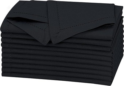 Ruvanti Premium Linen Napkins Set of 4-20x20 Inch, Classic Hemstitch, Mitered Corner Cloth Napkins‎‎ - Soft, Elegant Dinner Napkins Cloth Washable for Weddings, Parties, Everyday Use - Black