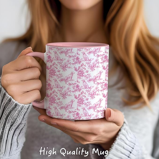 Pink Chinoiserie Golden Retriever Mug, Toile de Jouy French Country Dog Coffee - Image 2