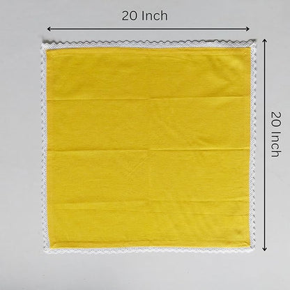 FINGERCRAFT Dinner Cloth Napkin Cotton Linen Blend 4 Pack Mitered Corners with Elegant Lace for Everyday Use Napkins are Pre Shrunk and Good Absorbency Lemon