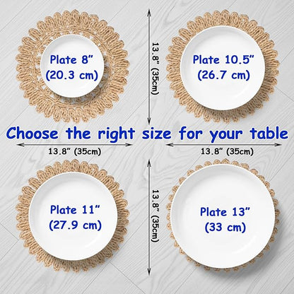 13.8" Round Corn Husk Placemats | Boho Woven Rattan Table Mats | Natural Spring Farmhouse Plate Chargers | Handmade Rustic Wicker Place Mats for Christmas Wedding (Set of 6)