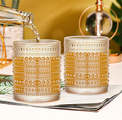 48 Pcs Golden Hobnail Beaded Drinking Glasses, 12 oz Vintage Glassware Set - Image 2