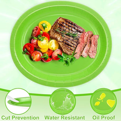 QZYL 50 Pcs Party Decorations, 12.2'' X 10.2'' Oval Large Paper Plates, Lime Green Disposable Paper Plate Heavy Duty Daily Dinner Plates for Birthday Party Wedding Picnic Holiday