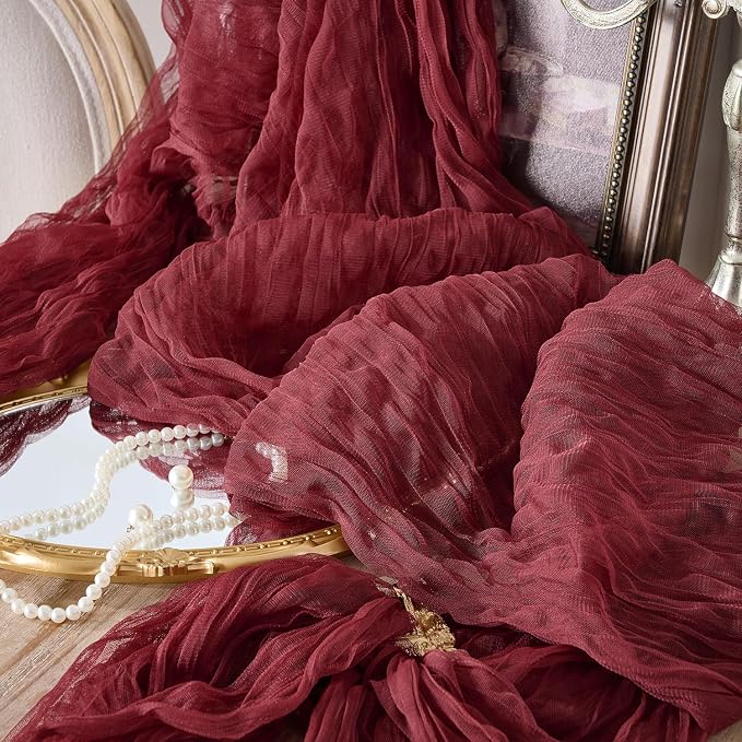 3 Pack Burgundy Red Cheesecloth Table Runners, 120 Inch 10Ft Wine Red Gauze - Image 7