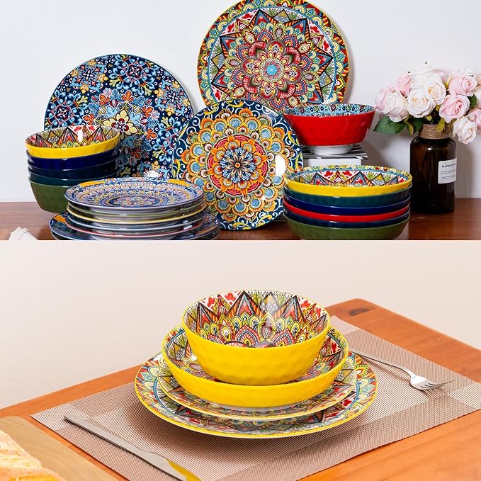 24 Pieces Dinnerware Sets, Plates and Bowls Set, Porcelain Dishes Set - Image 9
