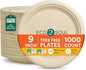 ECO SOUL Compostable 9 Inch(1000-Pack) Biodegradable Heavy-Duty Disposable Eco-Friendly Paper Plates for Dinner & Parties, Wedding, Event
