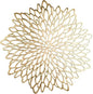 Snowkingdom Pack of 8 Gold Metallic Round Placemats Bulk Round Pressed Vinyl Leaf Dinning Kitchen Table Mats Decoration for Christmas Wedding Thanksgiving Party