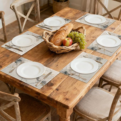 Placemats Set of 6 Abstract White Marble Texture Place Mats Washable Kitchen Dining Linen Table Mats Stain Heat, for Home Party Indoor 12x18 in