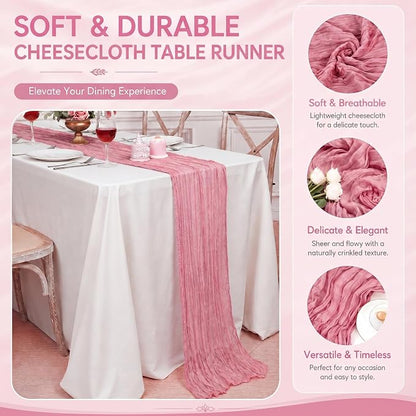12 Pack Dusty Rose Cheesecloth Table Runner 17x108 Inch Boho Rustic Semi Sheer - Image 4