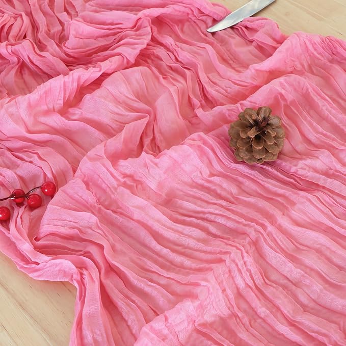 8 Pack Rose Pink Cheesecloth Table Runner 120 Inch Boho Wedding Decor | - Image 5