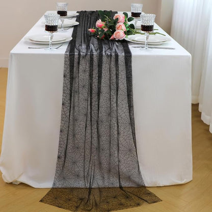 Snowkingdom Halloween Table Runner, 10 FT Black Spider Web Runners Metallic - Image 3
