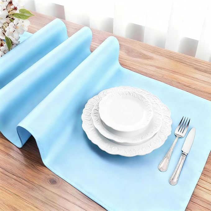 FOLINS&HOME Baby Blue Waterproof Decorative Table Runner 90 Inches Long | - Image 3