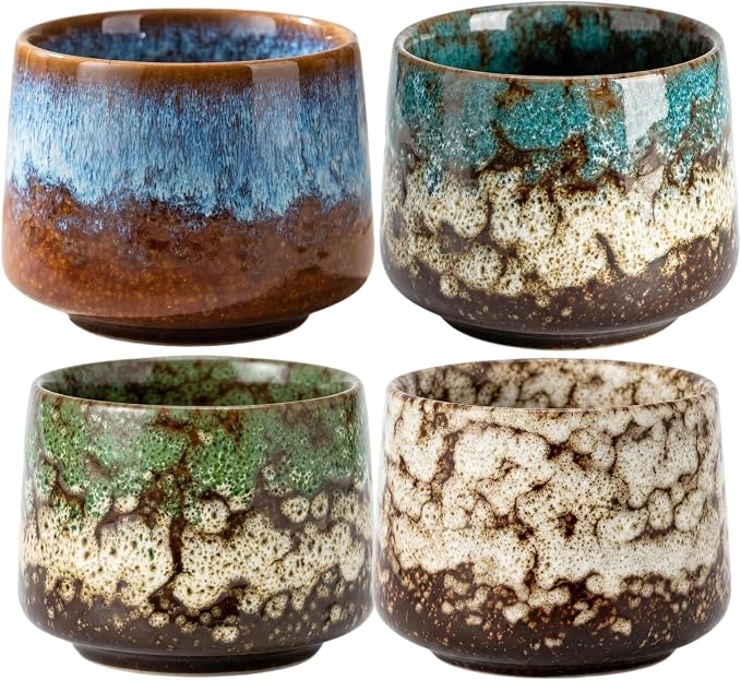 Japanese Tea Cups Set of 4pcs, 7oz/205ml Elegant Ceramic Matcha Cups by Unknown