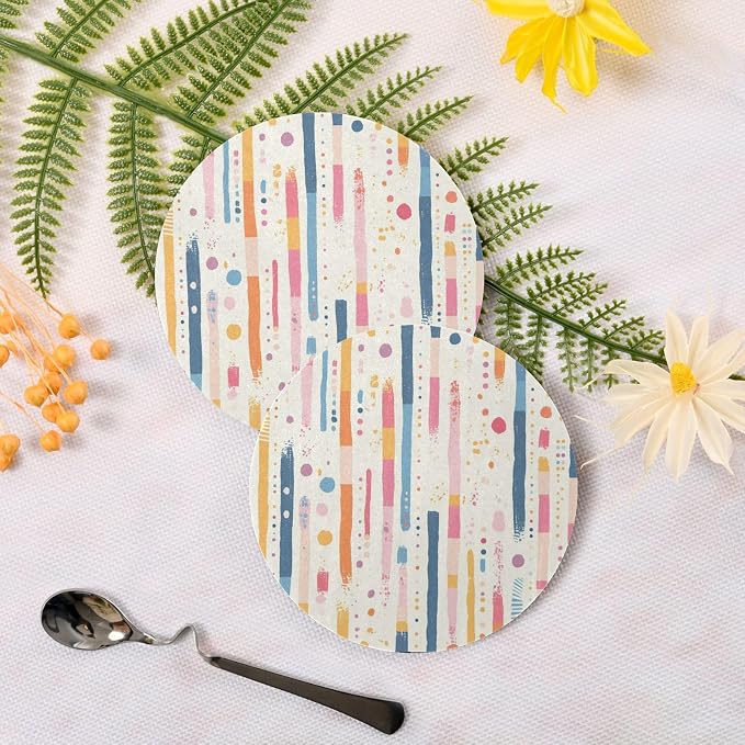 Stripes Tiny Dots Minimalist 4 Pcs Aesthetic Coaster Thick Heat Resistant Mats - Image 3