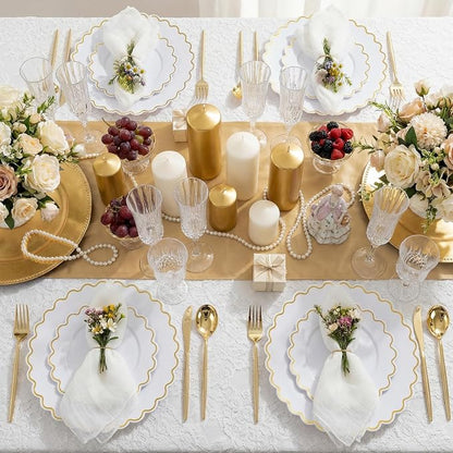 LIYH 100Pcs White Gold Plastic Plates Heavy Duty Disposable Party Set | - Image 5