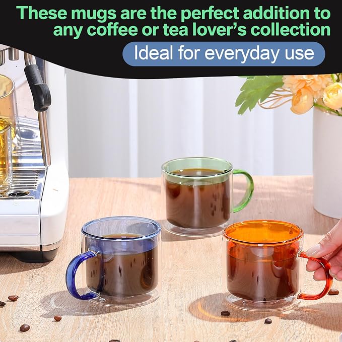 Domensi 4 Pcs Double Wall Coffee Mugs 10 Ounce Milk Glass Mugs - Image 6