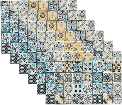 Mandala Bohemian Placemats Set of 6 Two-Sided Washable Table Placemat Boho Mat Fabric Cloth Vintage Flower for Farmhouse Kitchen Outdoor Dining Decor 12x18 Inch (Bohemian B)