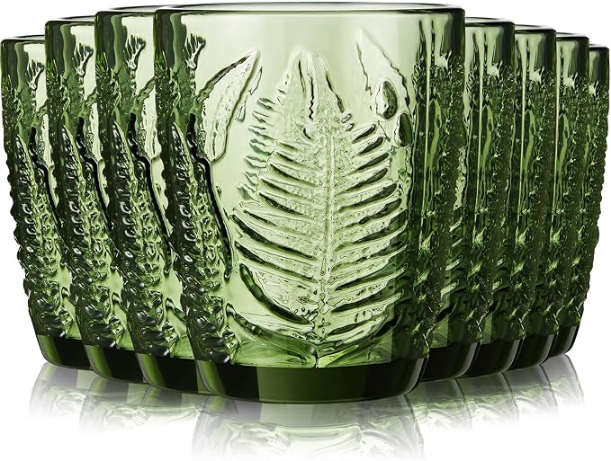 Reallnaive 10 oz Green Drinking Glasses Set of 8, Vintage Glassware - Image 8