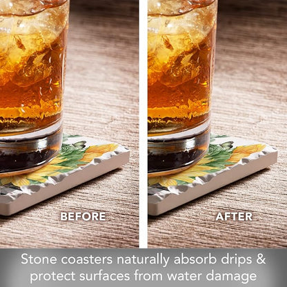 Thirstystone Sunflower Fields 4 Pack Tumbled Tile Stone Coasters | 4" Square - Image 3