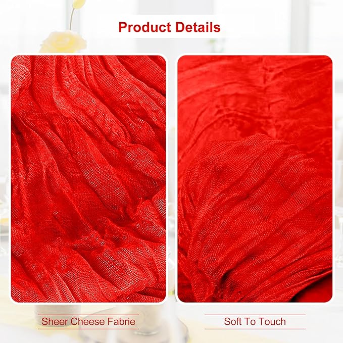 1 Pack Red Cheesecloth Table Runner 35x120 Inch 10Ft Rustic Gauze Cheese Cloth - Image 3