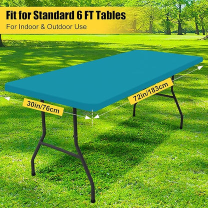 Smiry Rectangle Picnic Table Cloth, Waterproof Elastic Fitted Tablecloths for 6 Foot Tables, Washable Polyester Table Cover for Camping, Indoor and Outdoor (Teal, 30"x72")