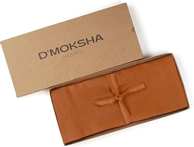 D'Moksha Homes Linen Rust Table Runner 60 Inches - 100% Pure Linen Table Runner 14 x 60 Inch for Coffee Tables, Dresser, Spring, Easter - Machine Washable