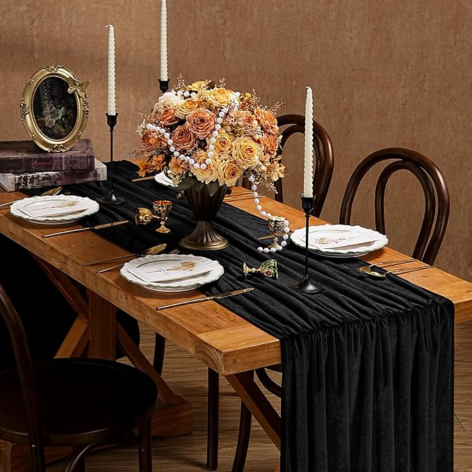 Black Velvet Table Runner 29x120 Inch Luxury Retro Halloween Runners | 10ft - Image 6