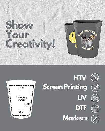 PartyPrints 10 Pack 16 oz Metallic Silver Reusable Blank Plastic Cups, Stadium - Image 3