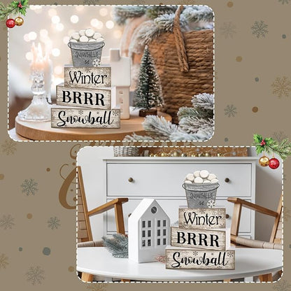 Moucuny 4 Pcs Winter Table Decorations Winter Tiered Tray Decor Christmas Table - Image 6