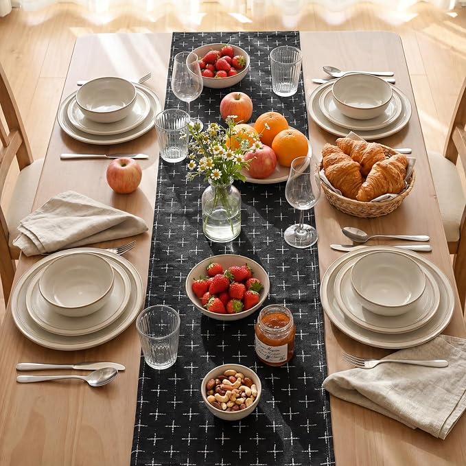 Artoid Mode Black Cross-Star Textured Table Runner, Seasonal Waterproof Rustic - Image 3