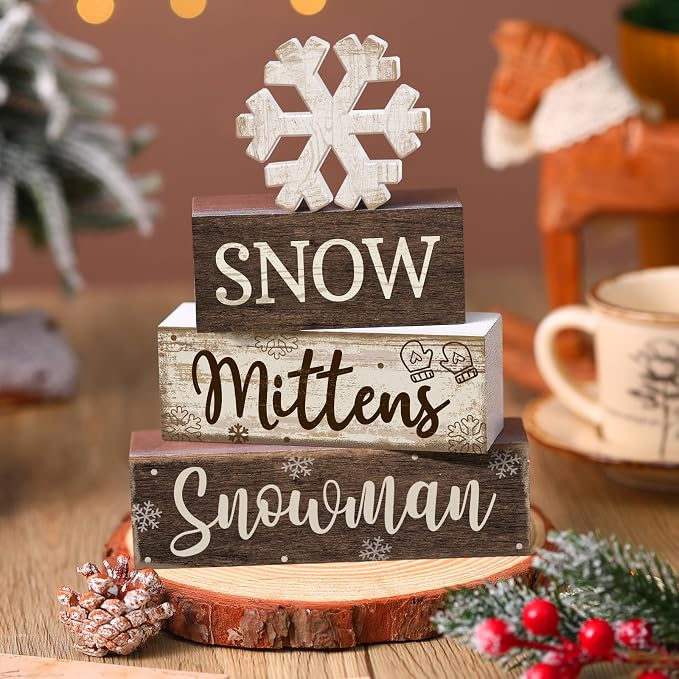 Moucuny 4 Pcs Winter Table Decorations Wooden Snowflake Decor Christmas Tiered - Image 3