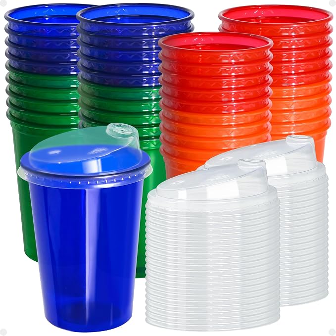 EcoDispose 40 Pack 12oz Kids Cups, Plastic Spill Proof Party Cups by EcoDispose