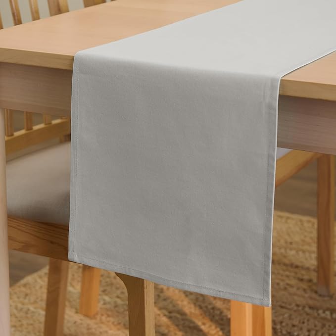 Encasa XO Table Runner, Cotton Canvas Dining Runner 13"x94" | Light Grey by EncasaXO