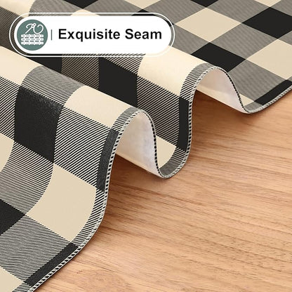 misaya Rectangle Waterproof Vinyl Table Cloth, Buffalo Flannel Backed Tablecloth, Wipeable Plastic Table Cover for Dinner, Kitchen, Outdoor (60" x 102", Black and Beige)