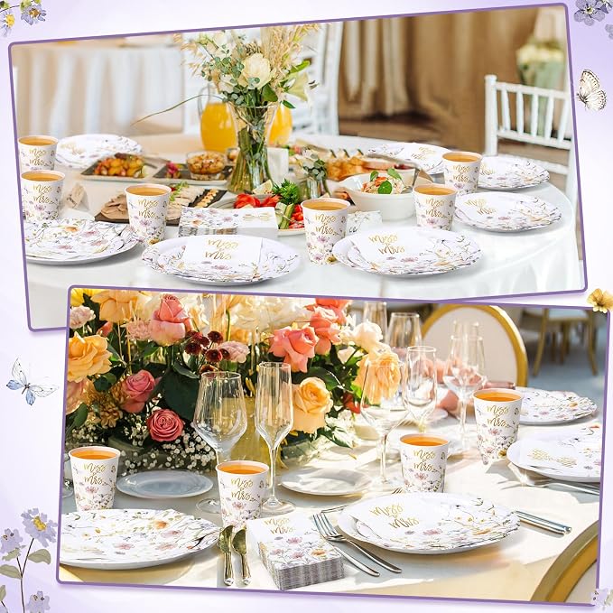 Funnymoom 250 Pcs Miss to Mrs Wildflower Paper Plates Napkins Cups Set | - Image 5