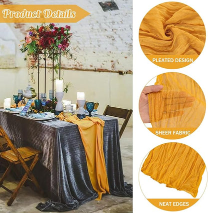 Mustard 10FT Cheesecloth Table Runner Boho Gauze Fabric Table Runner Rustic - Image 2