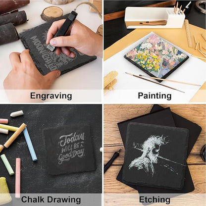 Slate Coasters Set of 60,4-Inch Black Square Stone Drink Coasters with Scratch-Resistant Backing,Durable Tabletop Protection for Home Office Kitchen,Ideal Housewarming Wedding Gifts