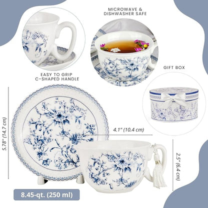 STP GOODS Blue Flowers Bone China Cup and Saucer Set in Gift Box - Image 4