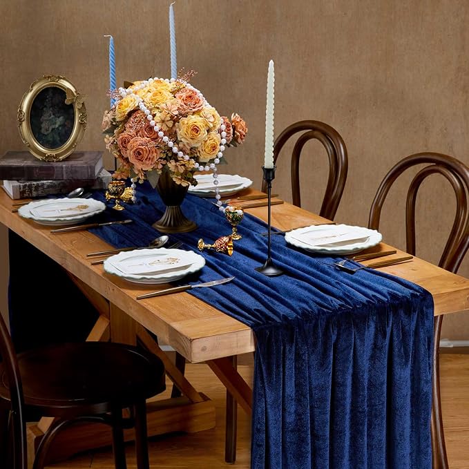 Velvet Table Runner 29x120 Inch Navy Blue Luxury Retro Soft Fabric Cloth | 10ft - Image 2