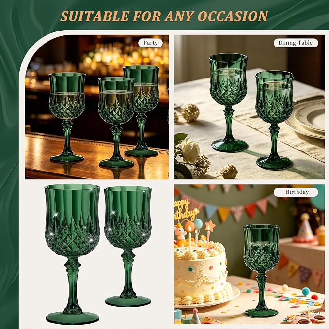 7OZ Plastic Wine Glasses, Reusable Vintage Goblets Unbreakable Drinking Glasses - Image 5