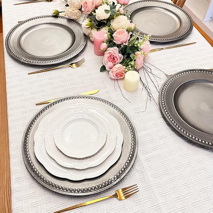 Antique Silver Charger Plates, 13 Inch Vintage Dinner Plate Chargers Round - Image 5